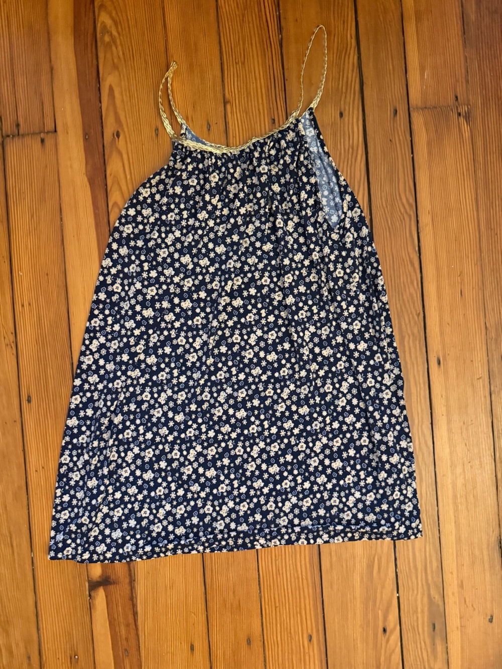 Navy Floral Mini Sundress with Gold Trim